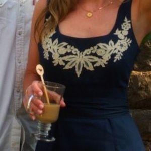 Anthropologie Viola Navy Dress with Ivory Lace appliqué